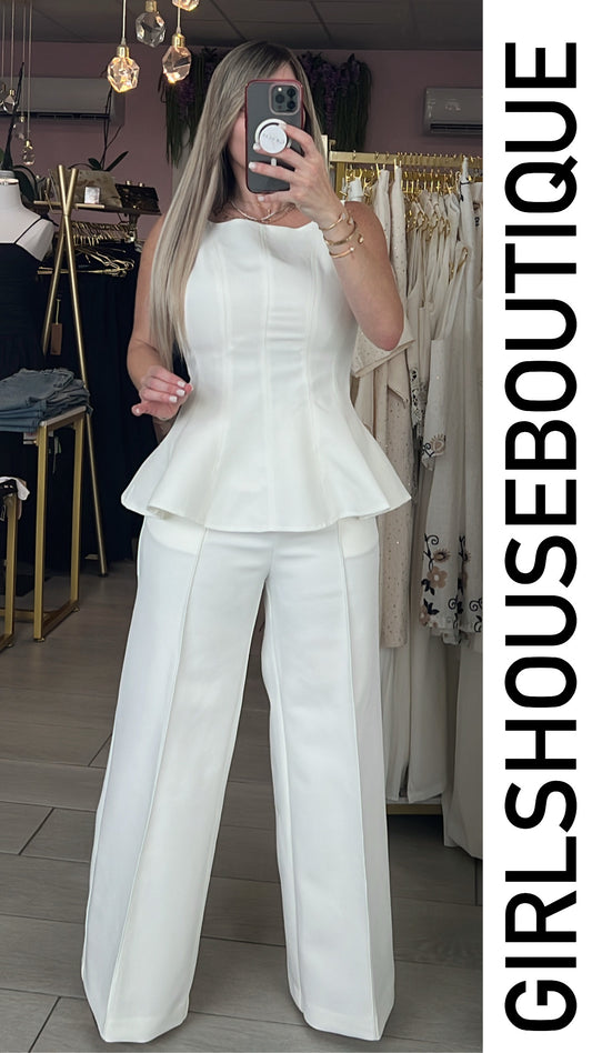Blanc Musse Peplum Top & Elegance Pant Set
