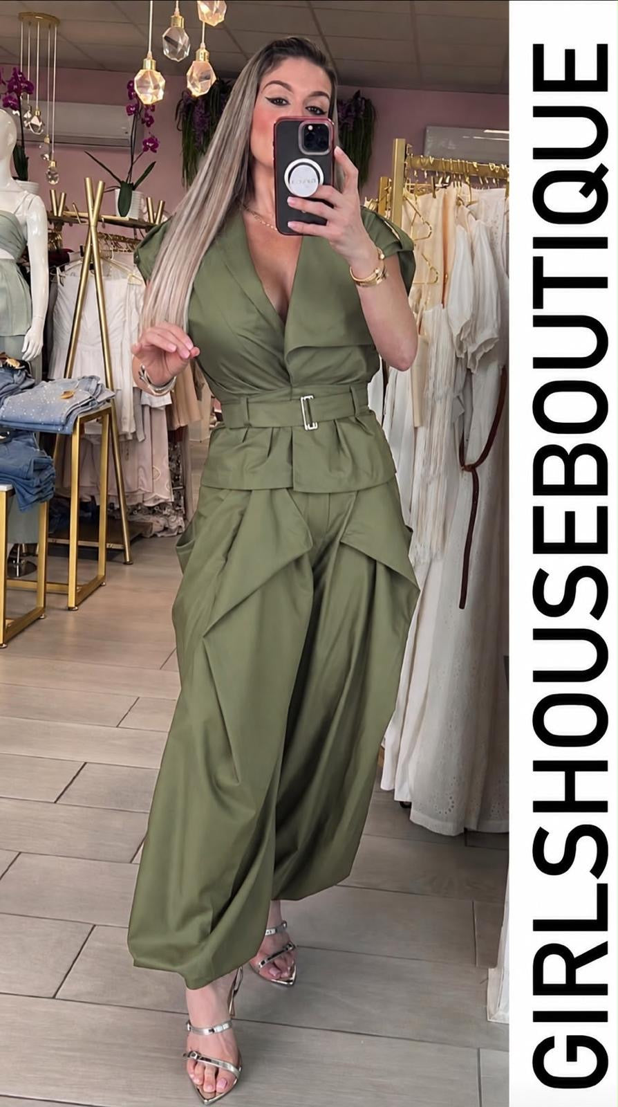 Olive Fall Muse Top & Elegance Pant Set