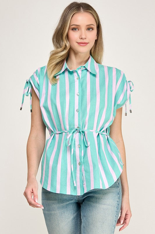 Aqua & Pink Stripe Blouse