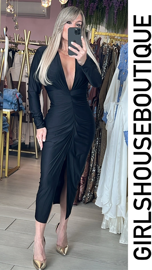 Frívola Black Midi Dress
