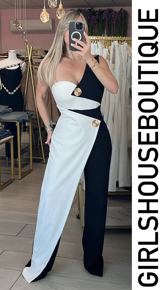 Black/White Desigual & Asymetric Strech Elegance Jumpsuit