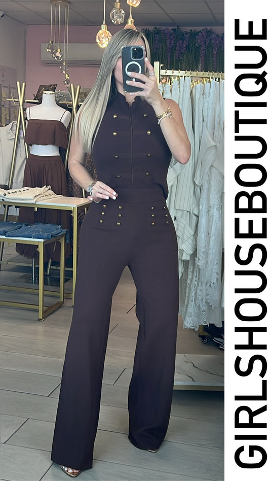 Choco Napoleón & Bandage Vest & High Waisted Pant Set