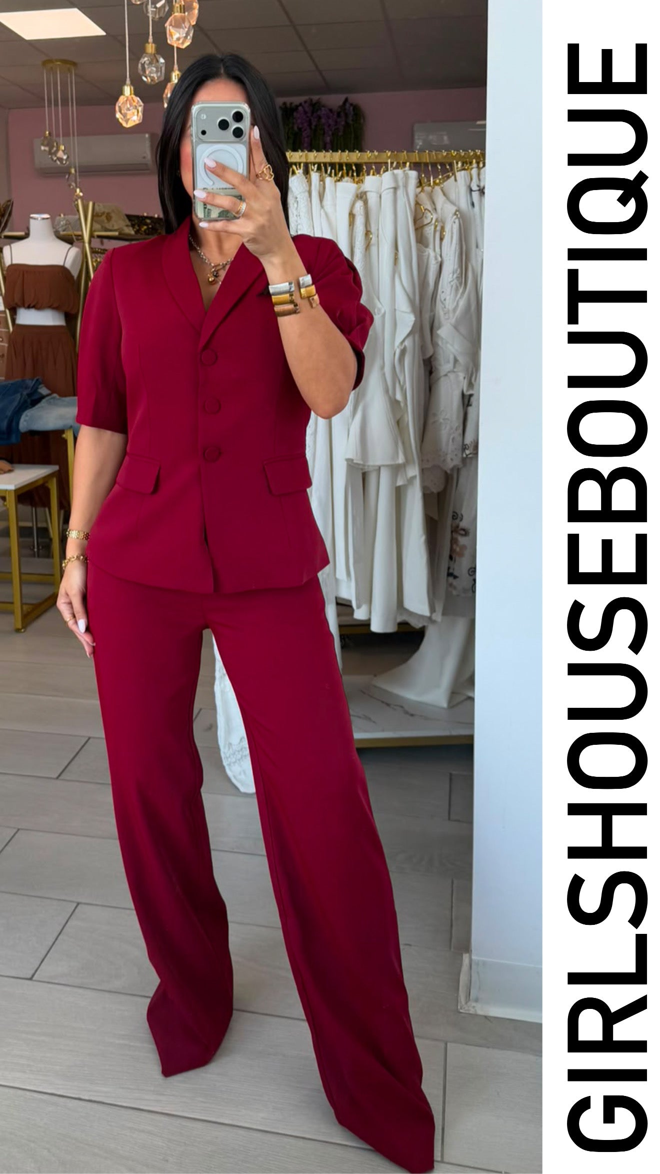 Wine Classic Front Buttons Vest & Pant Set (OVI COLLECTION)