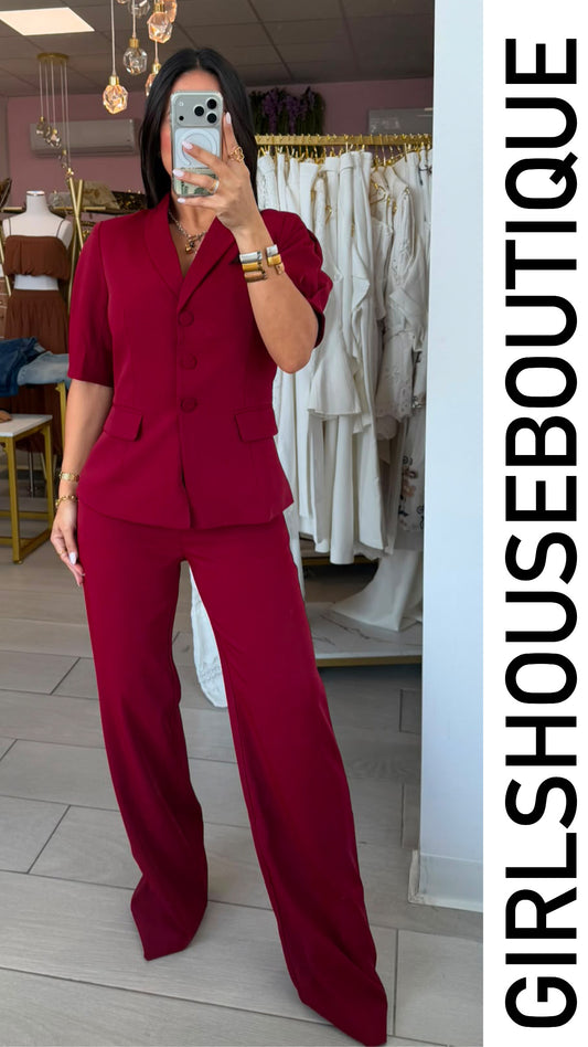 Wine Classic Front Buttons Vest & Pant Set (OVI COLLECTION)