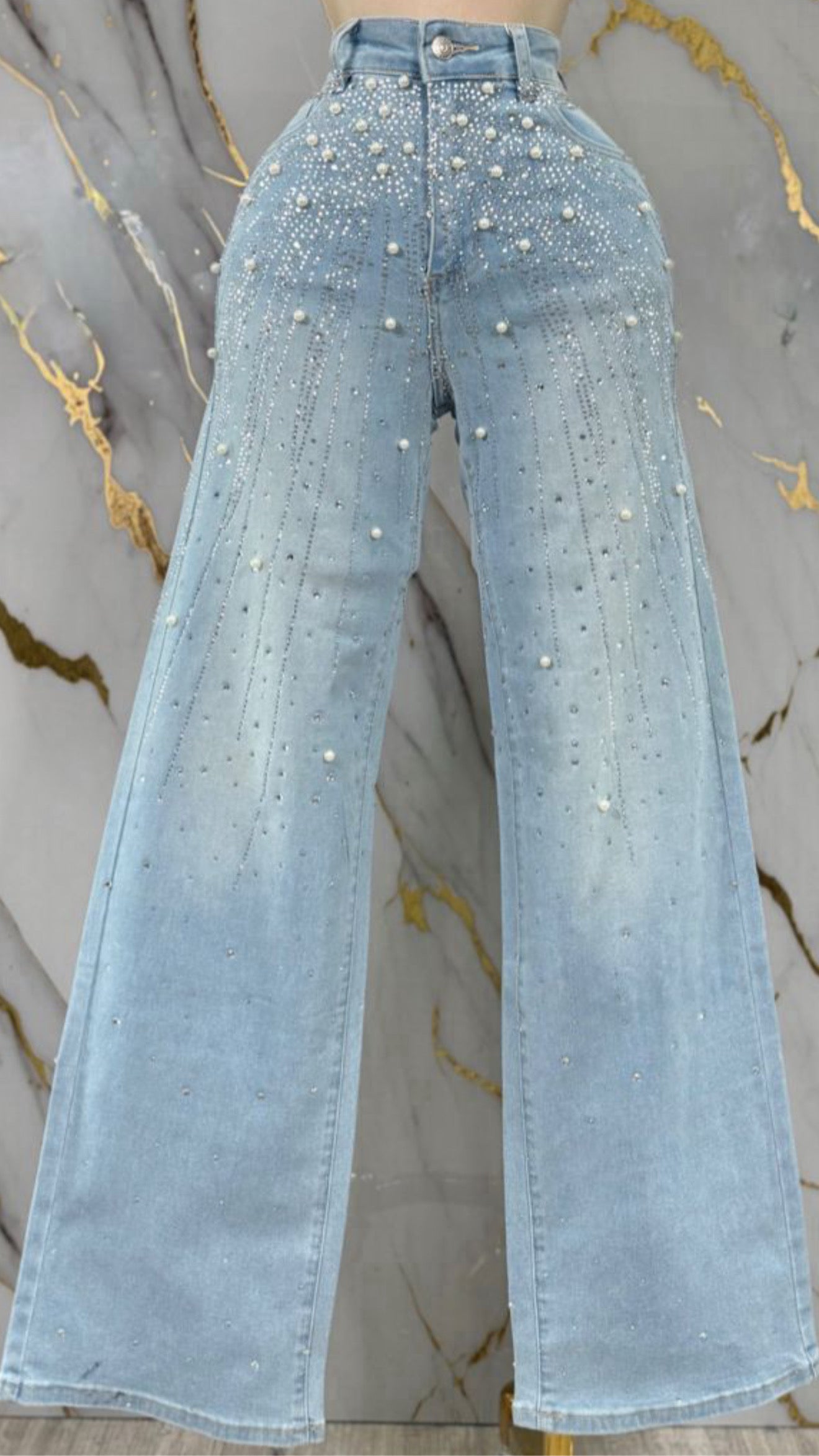Pearl & Crystal Light Denim Strech Denim