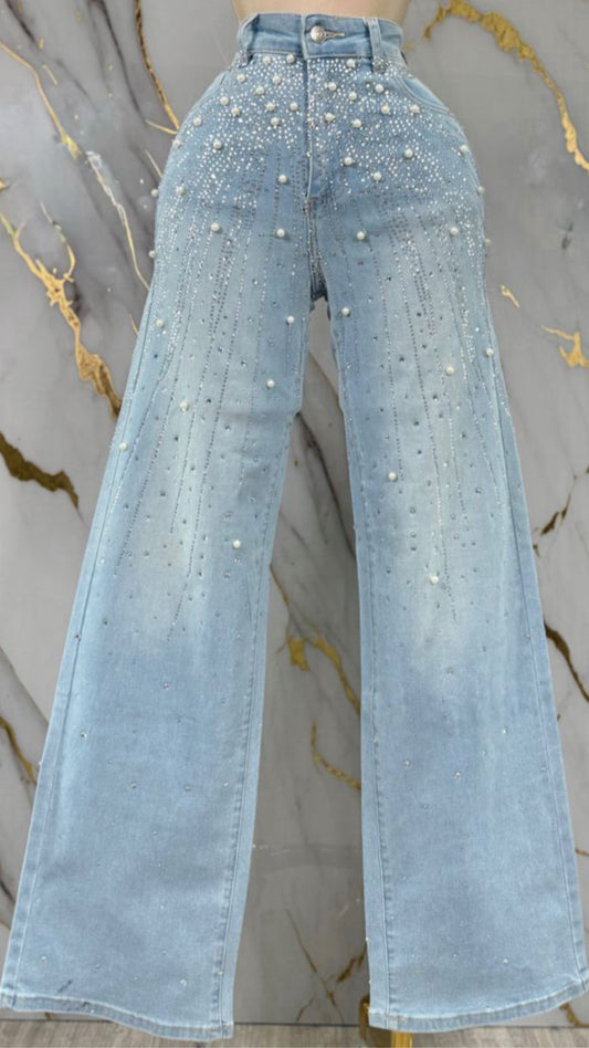 Pearl & Crystal Light Denim Strech Denim