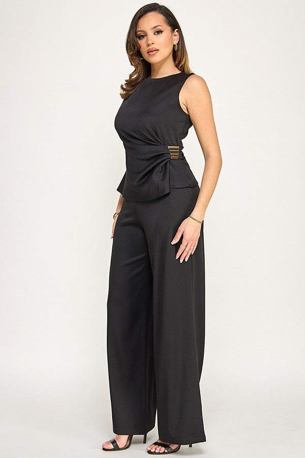 Chic Gold Pendant Black Blouse & Pant Seg