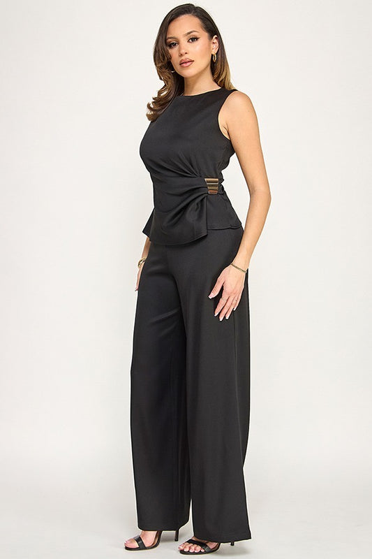 Chic Gold Pendant Black Blouse & Pant Seg