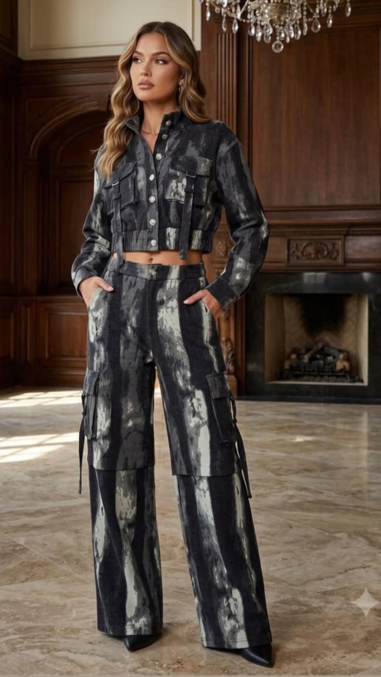 Grey/Black Denim Jacket & Urban Pant Set