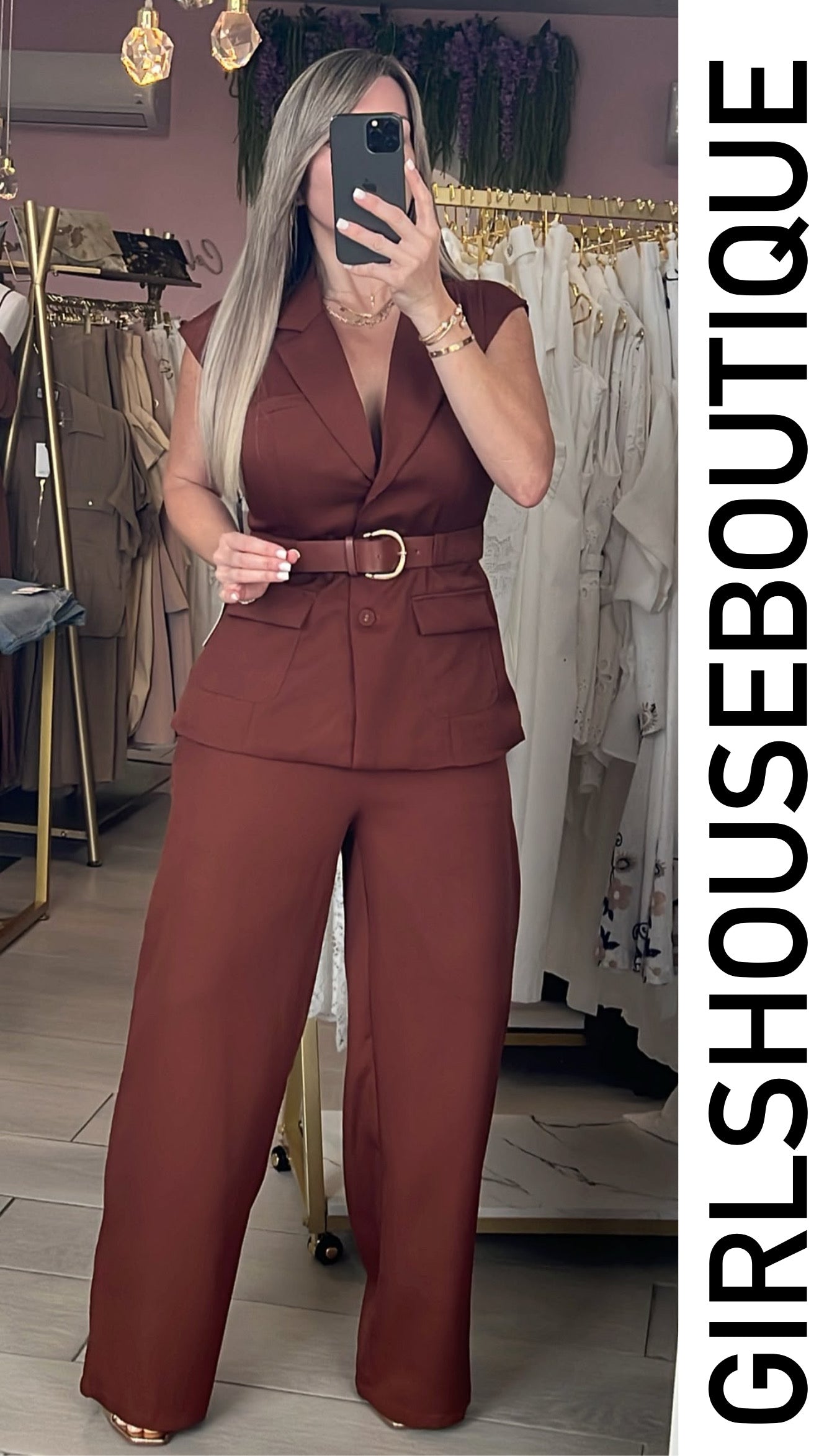 Alanna Chocó Vest (Included Belt) Pant Set