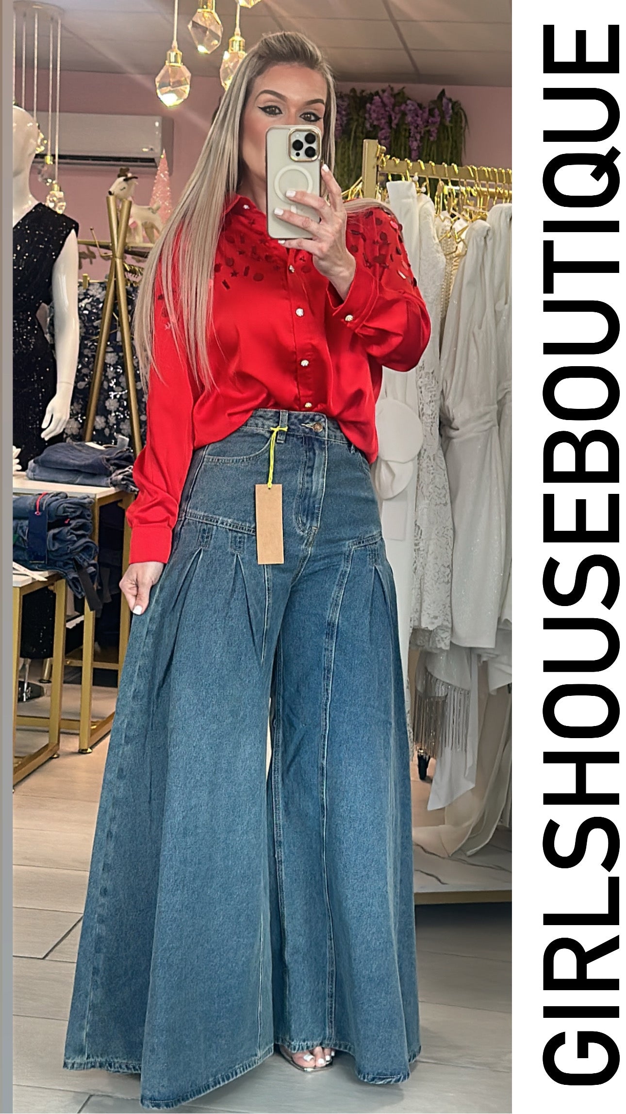 High- Waist  Denim Palazzo Bottom