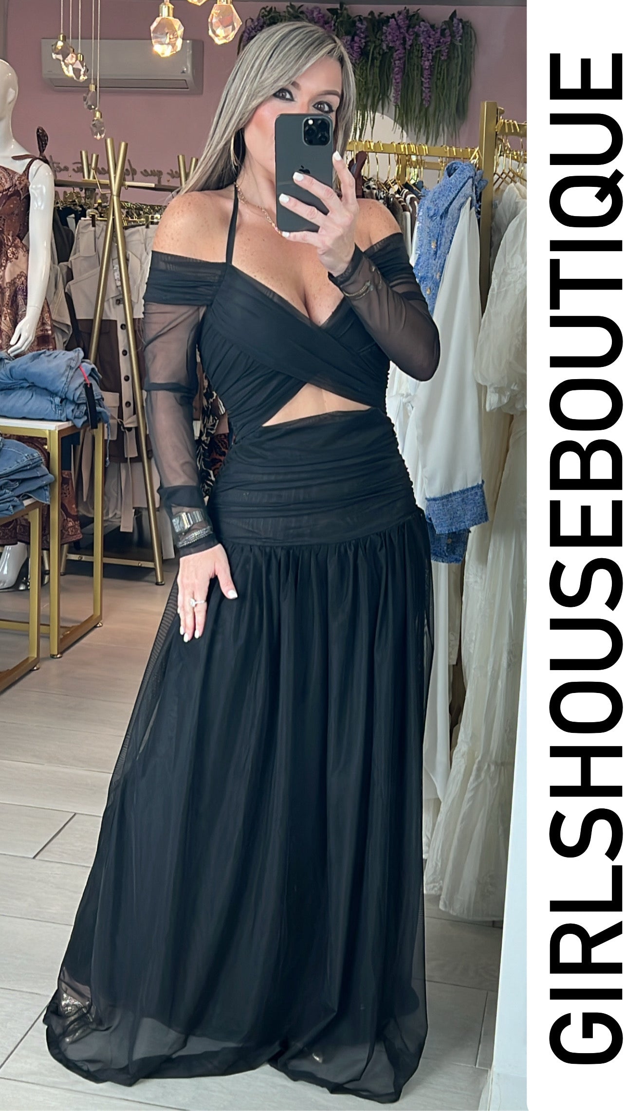 Sirio Night Mesh&Spandex Black Dress