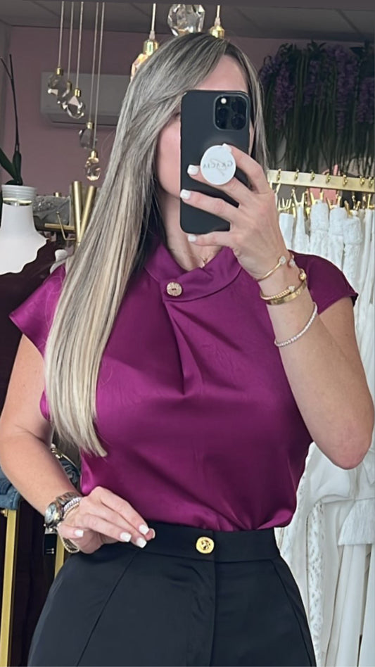 Magenta Textured Satin Blouse