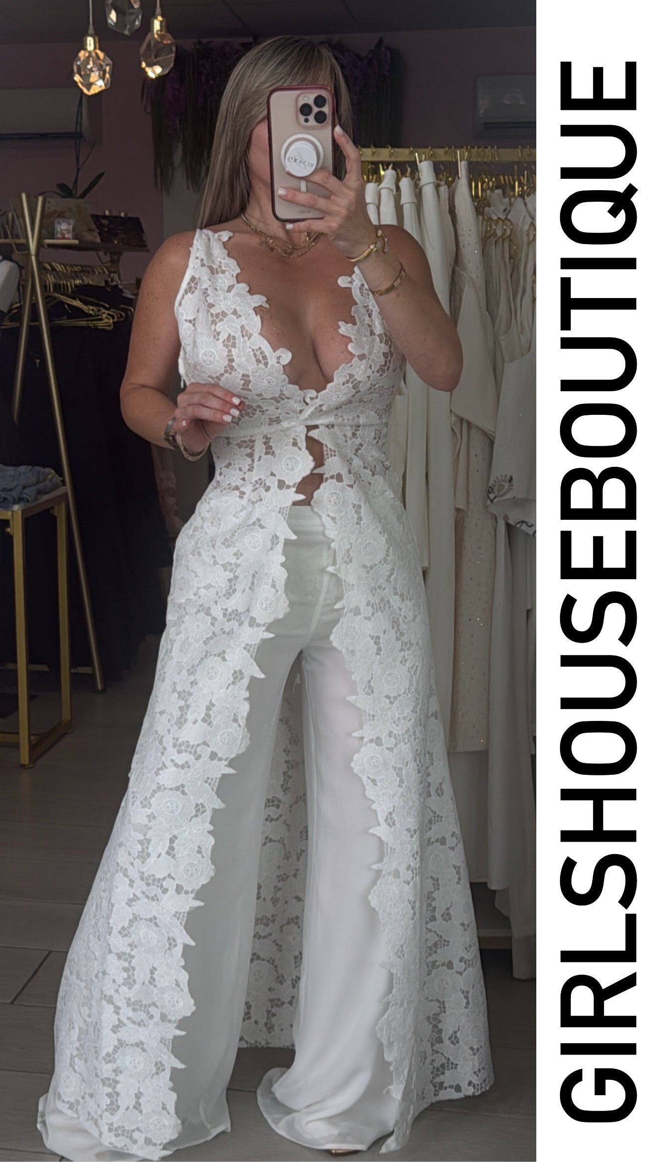D’ Blanc Lace Long Tunic & Pant Set