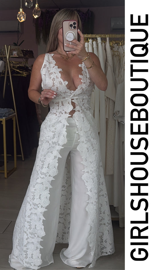 D’ Blanc Lace Long Tunic & Pant Set