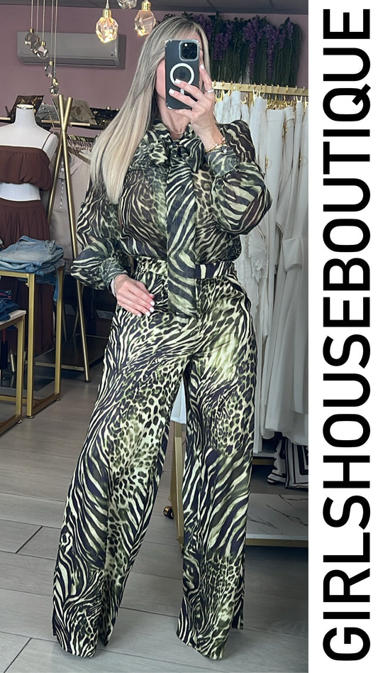 Olivo Leopardo Blouse & Elegance Palazzo Set