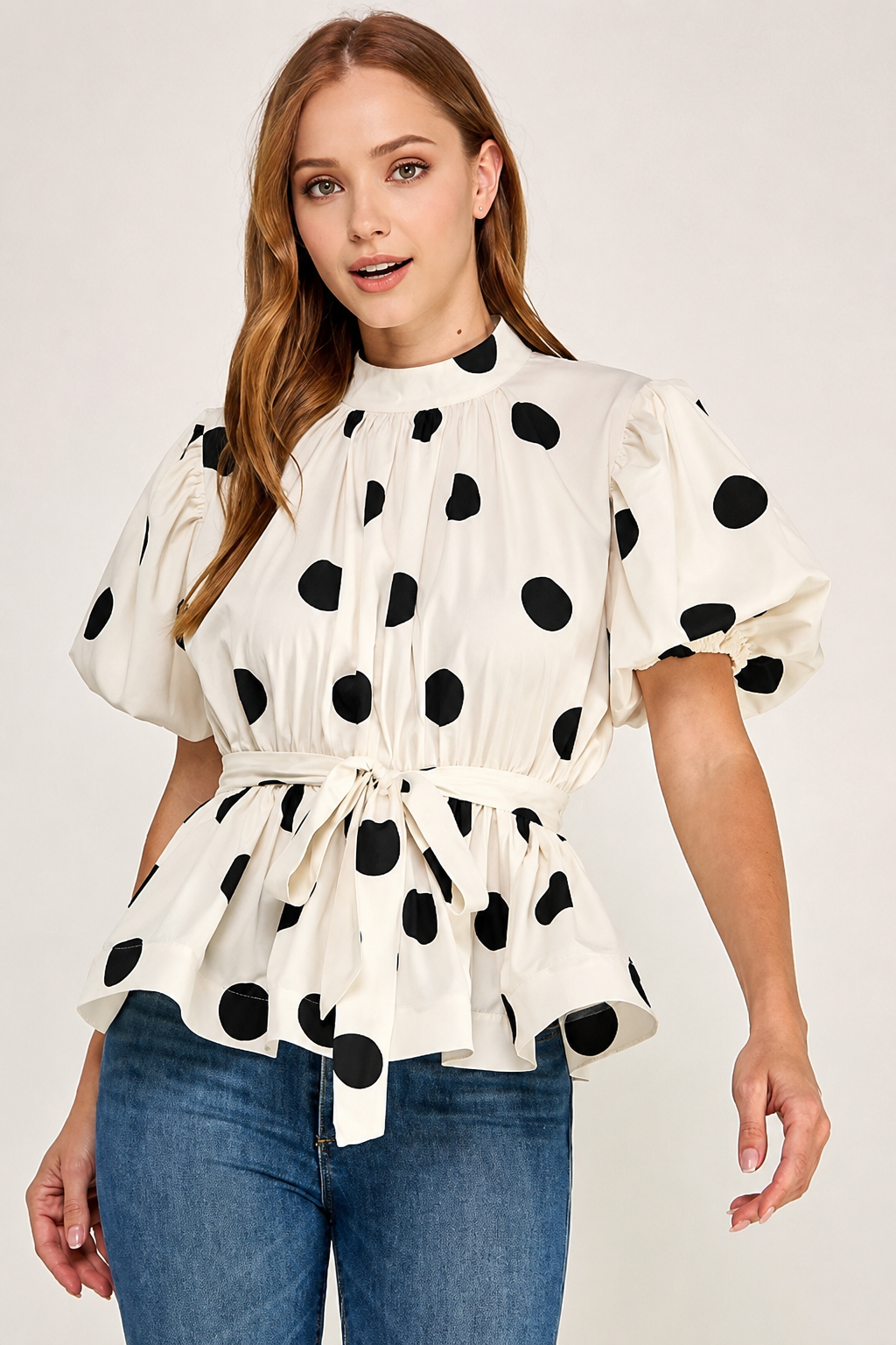 White&Black Dots Peplum Top