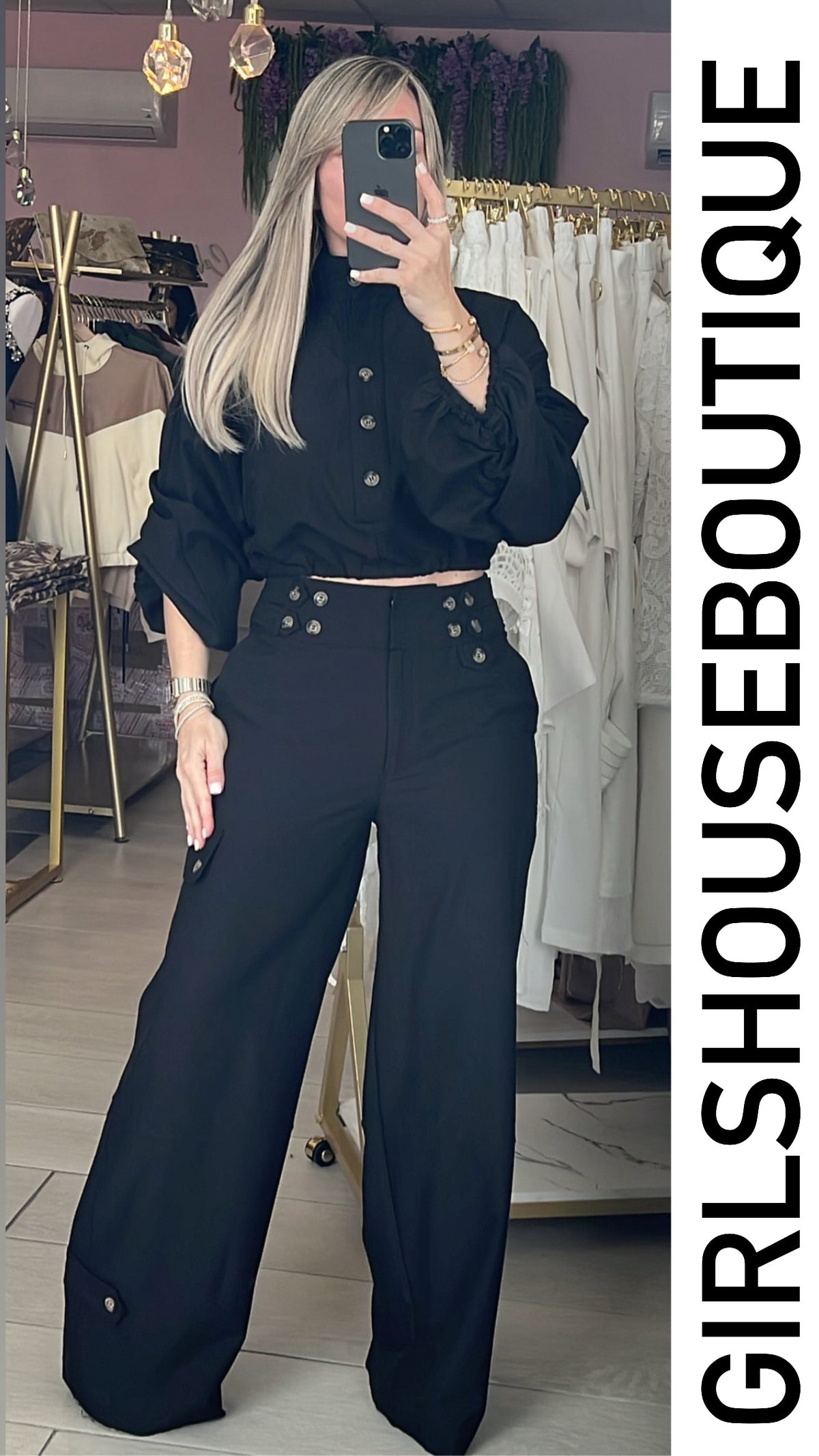 Azalea Black High Neck Top & High Waisted Pant Set
