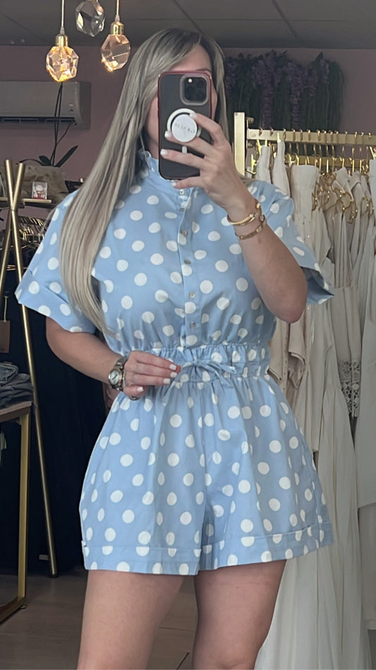 Polka Dots Baby Blue Romper