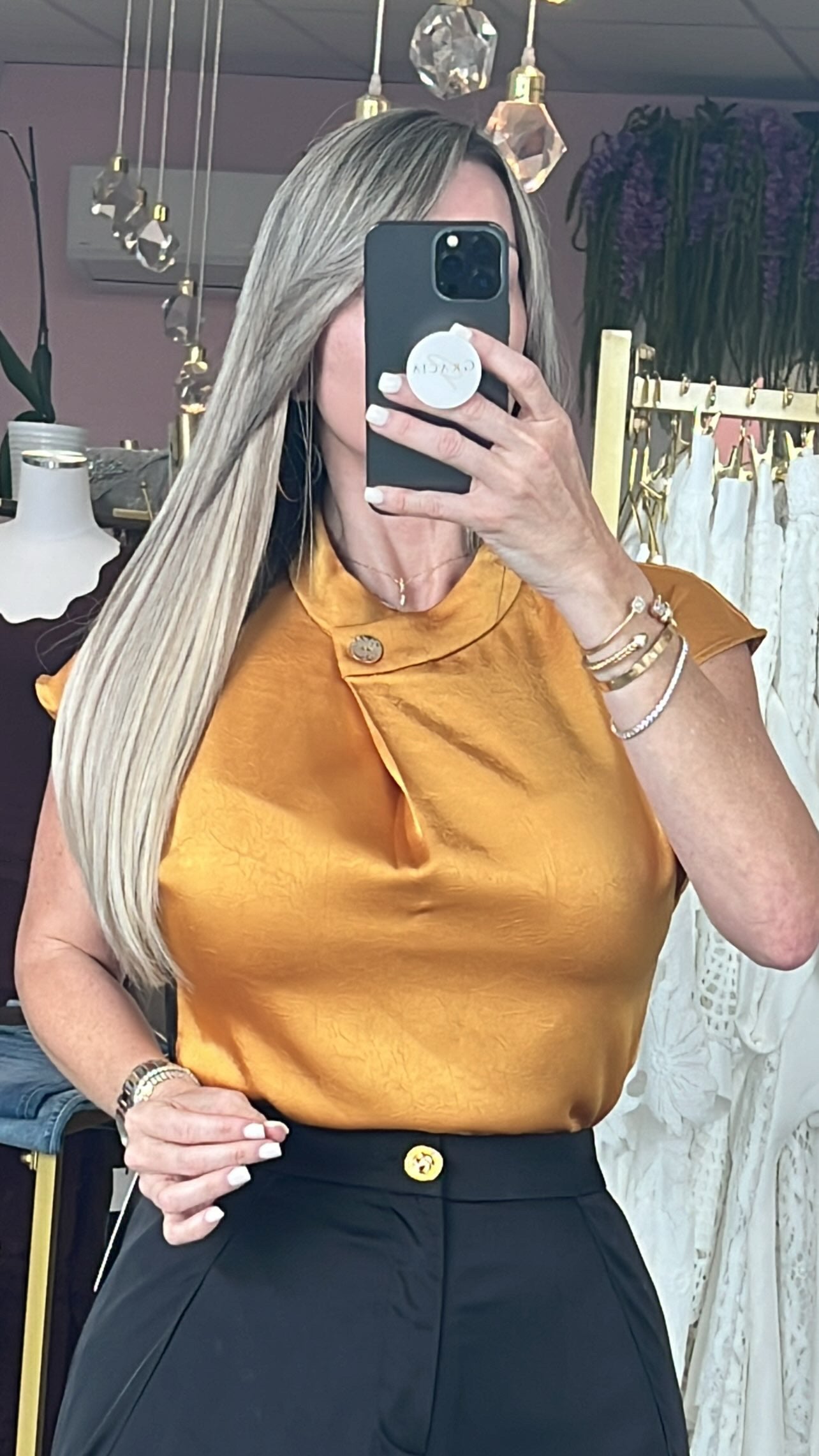 Mustard Textured Satin Blouse