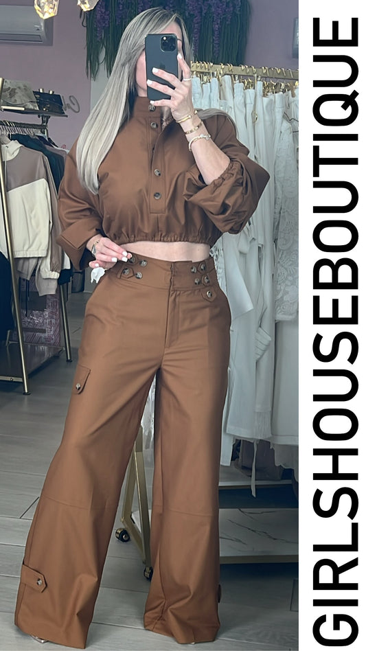 Azalea Camel High Neck Top & High Waisted Pant Set