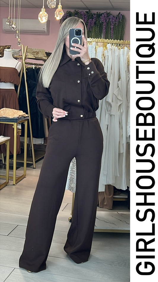 Brown Europe Design Jacket & Pant Set