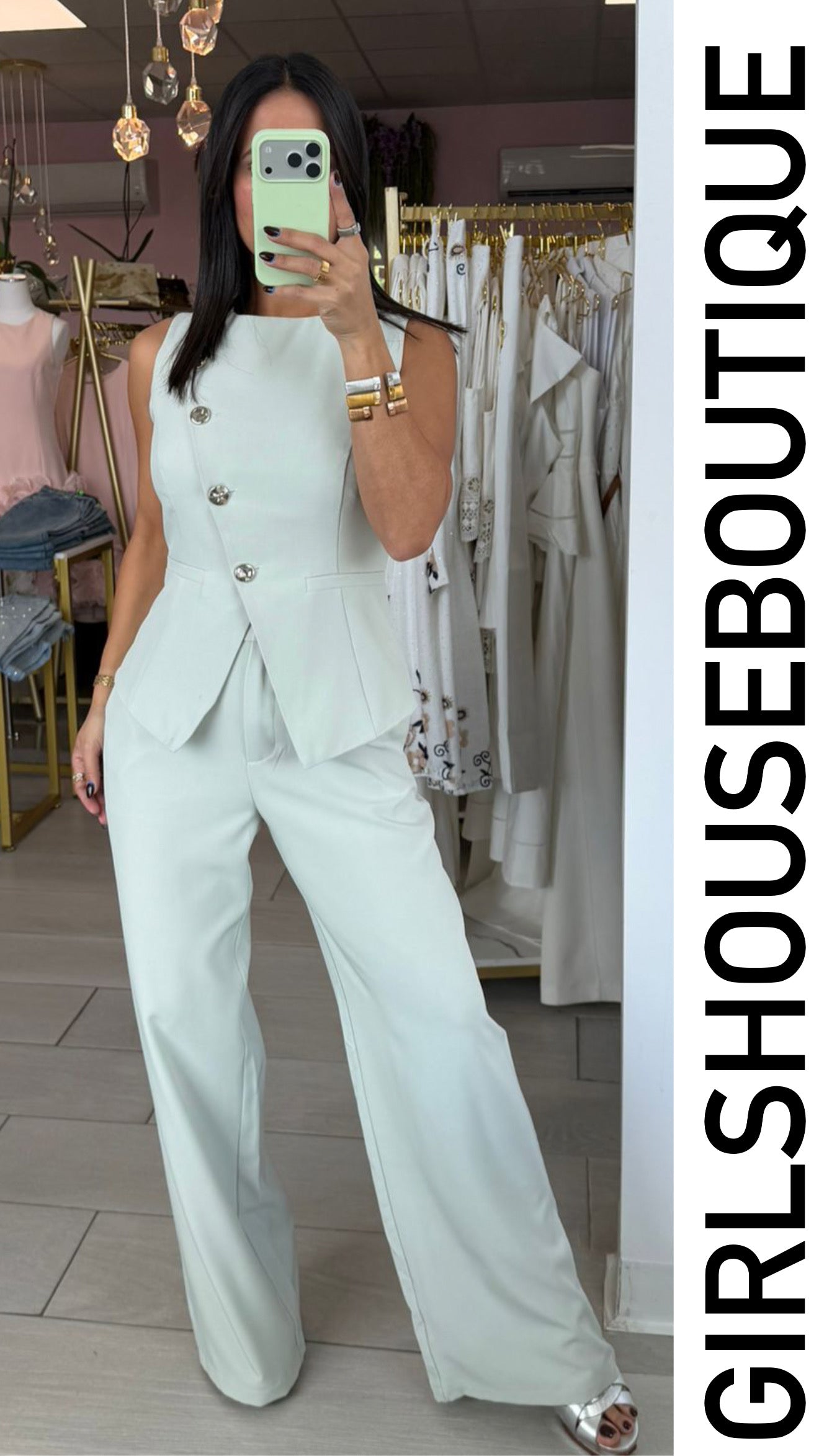 Soft Sage Diagonal Vest & Pant Set