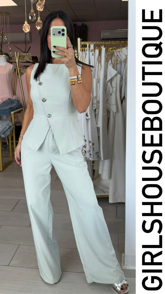 Soft Sage Diagonal Vest & Pant Set