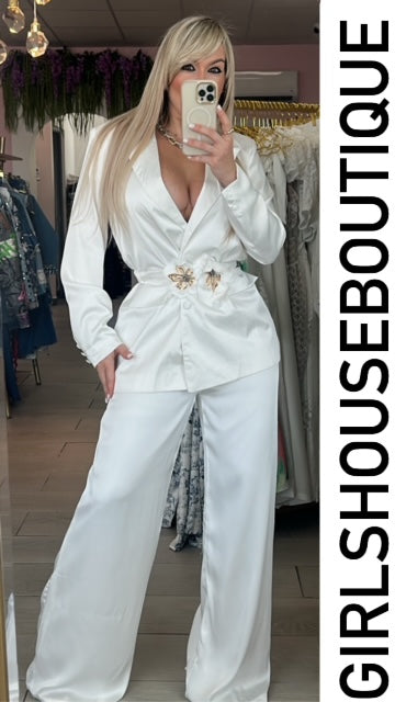 White Satin Vest / Pant Set