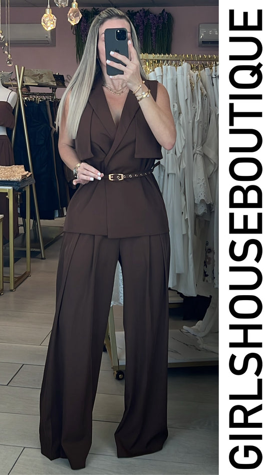 Dark Brown Elegance Vest & Palazzo Pant (Included Pant)