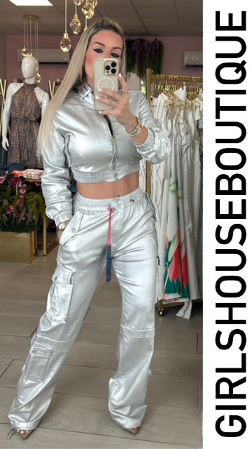 Silver Metallic Cargo Pant