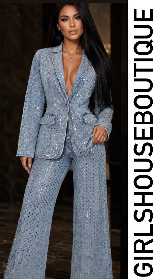 Bright Crystal Luxury Jacket & Jeans Set