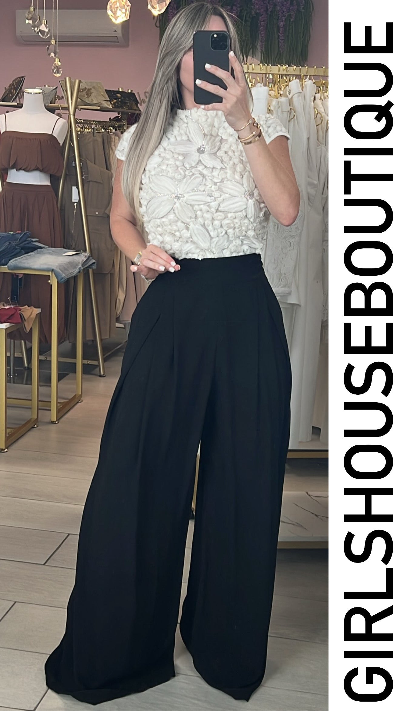 White 3D Blossom/Silver Sequins Blouse (GRACIA COLLECTION)