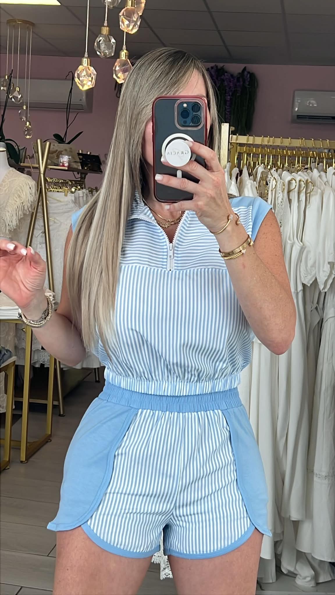 Baby Blue Stripe Sport Short Set