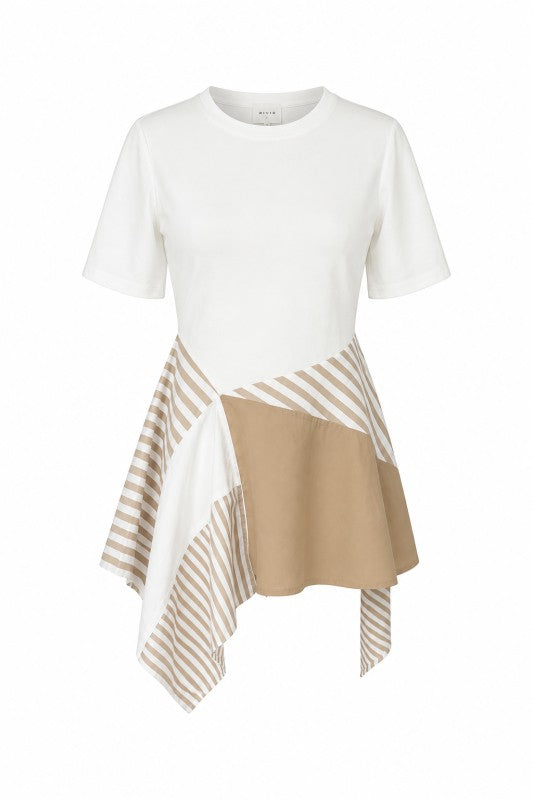 Taupe Stripe Desigual Asymetric Peplum Top