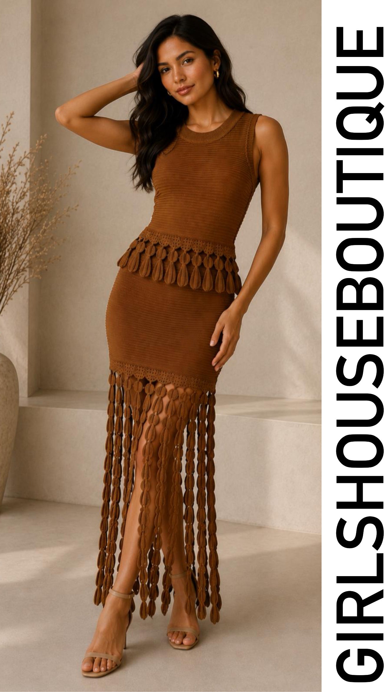 Mocha Spandex Top & Skirt Set