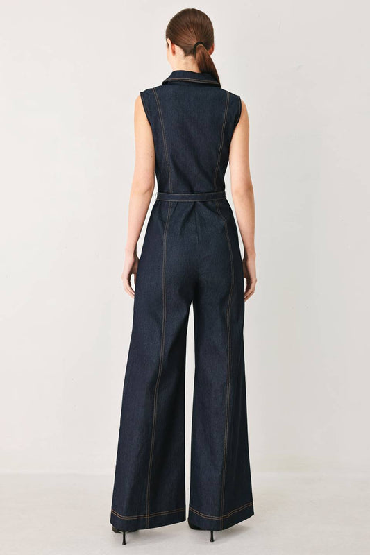 Dark Denim Pockets Elegance Jumpsuit (Strech)