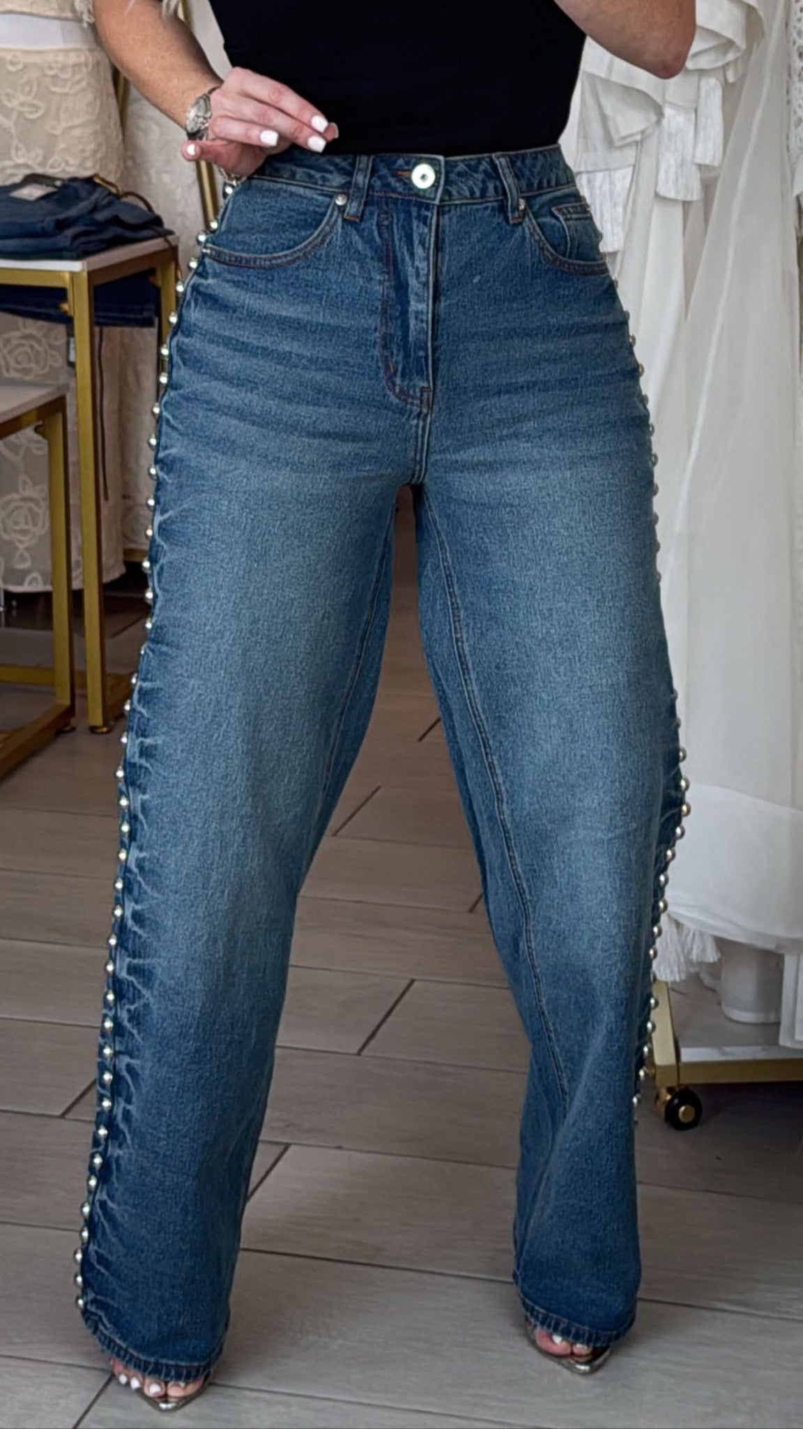 Silver Dots Strech & High Waist Jeans
