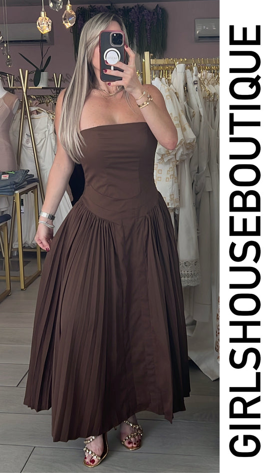 Choco Halter Elegance Pleated Dress