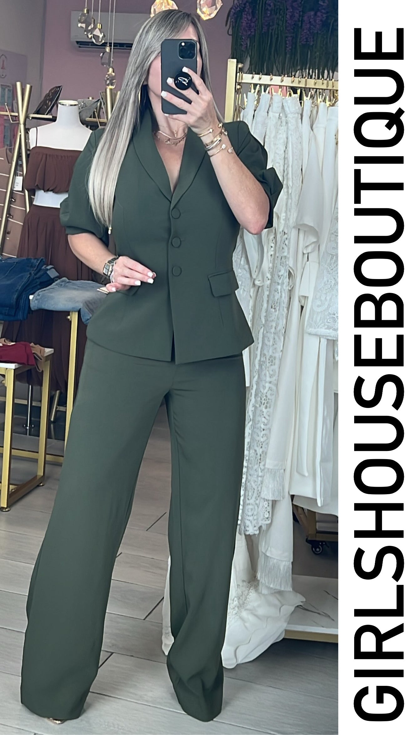 Olive Classic Front Buttons Vest & Pant Set (OVI COLLECTION)