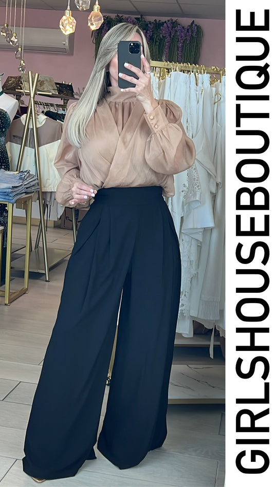 Taupe High Neck Design Elegance Blouse