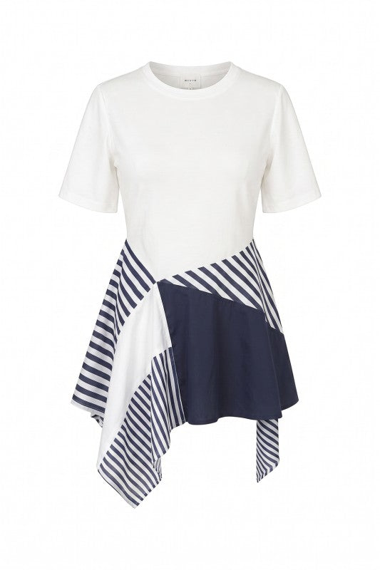 Navy Stripe Desigual Asymetric Peplum Top