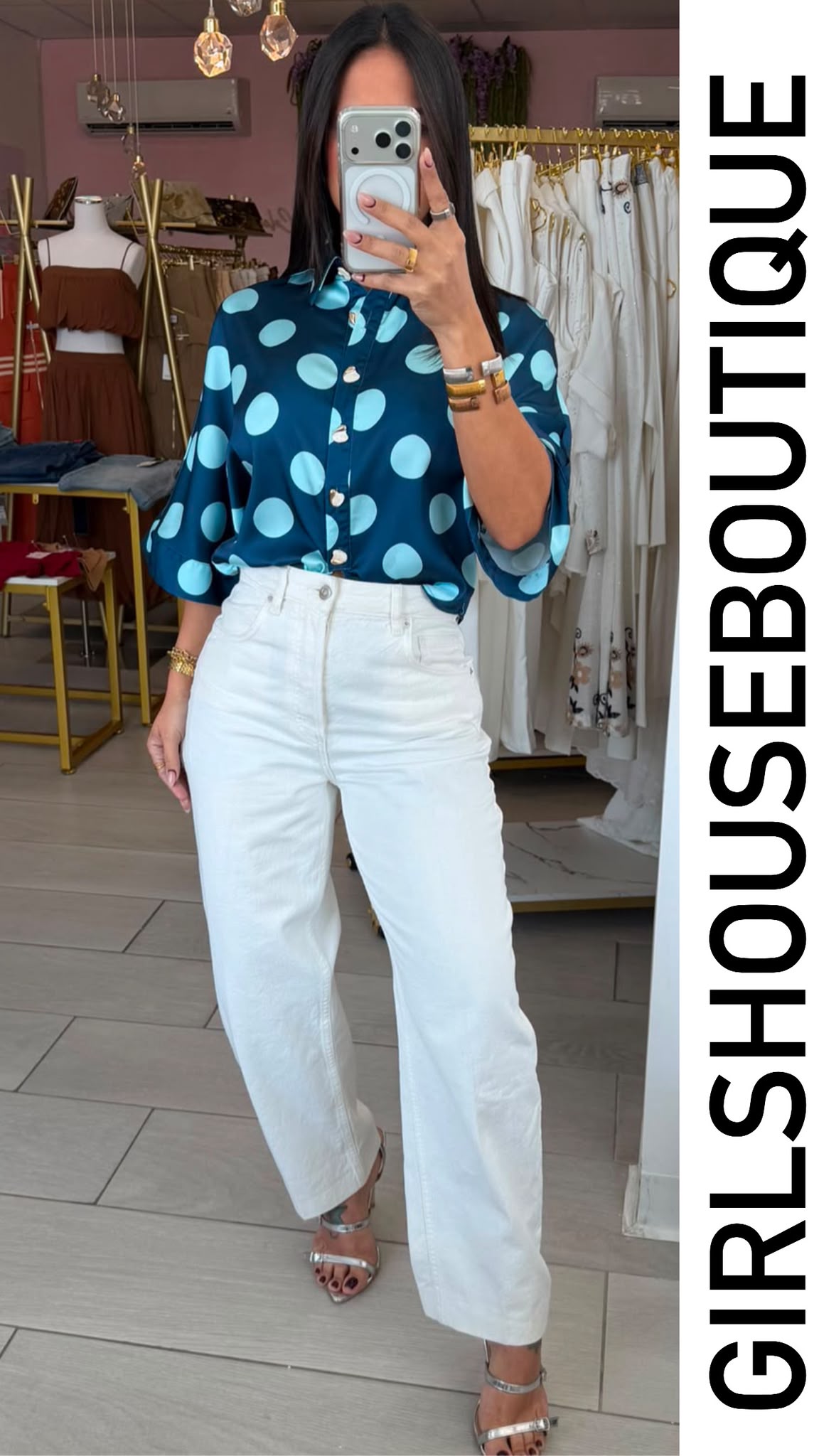 Teal Polka Dots Elegance Blouse