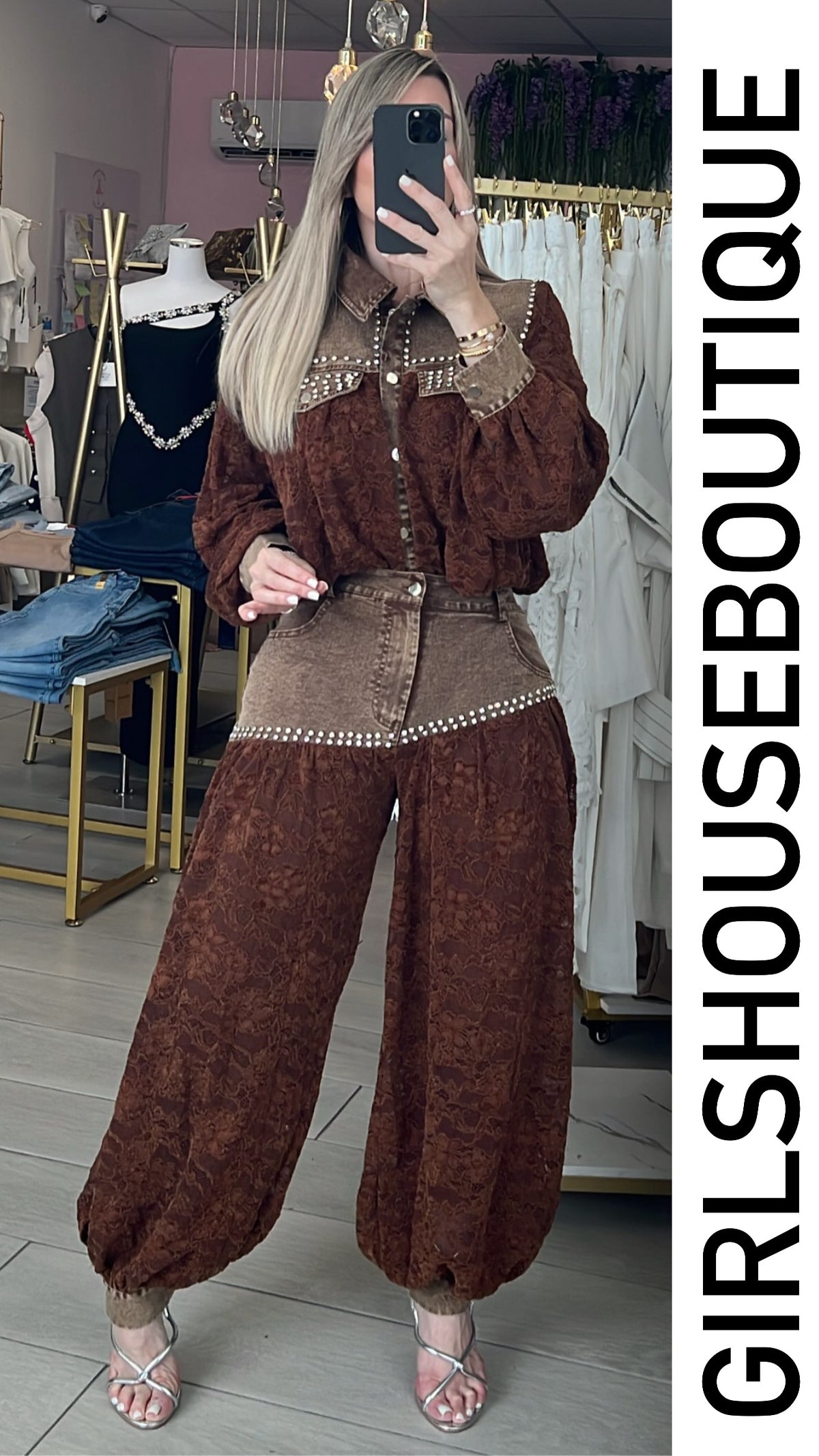 Jazmin Choco Denim & Lace Jacket & Strech Jogger Pant Set