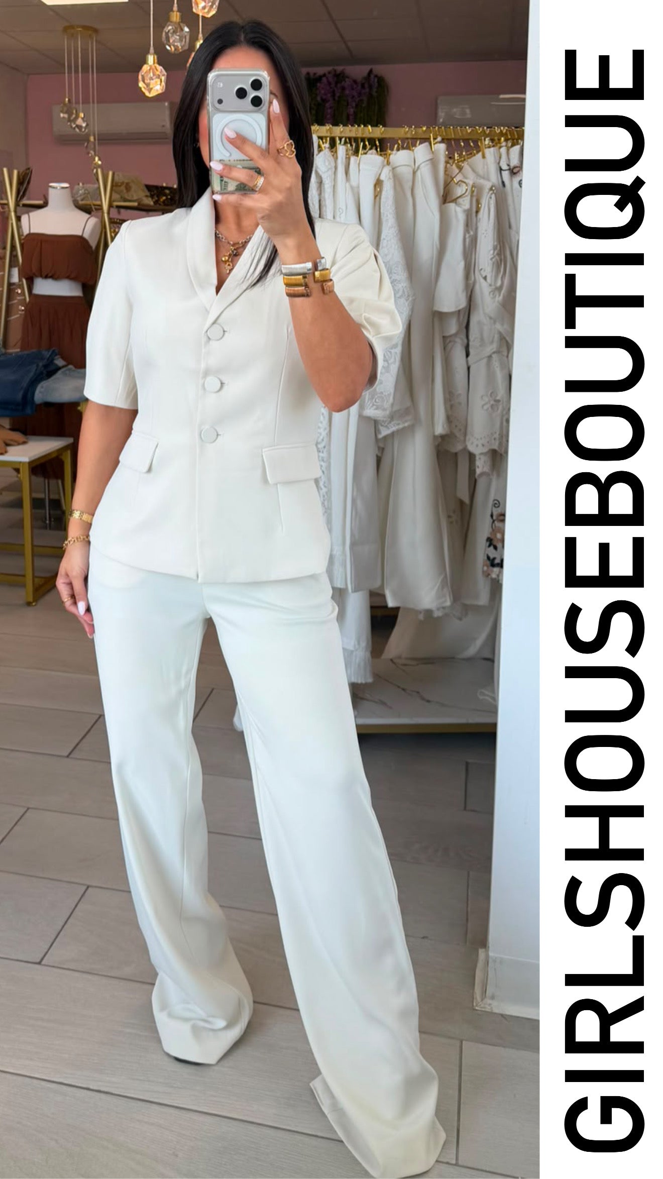 White Front Buttons Vest & Pant Set (OVI COLLECTION)