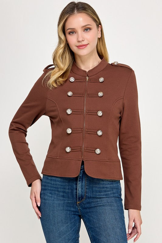 Coffee Napoleón Luxury Zip-Up Jacket