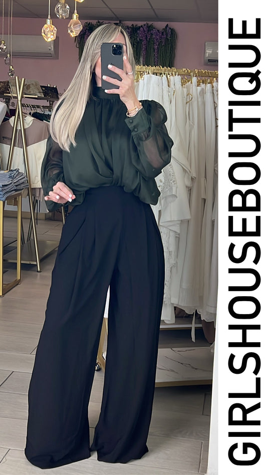 Olive High Neck Design Elegance Blouse