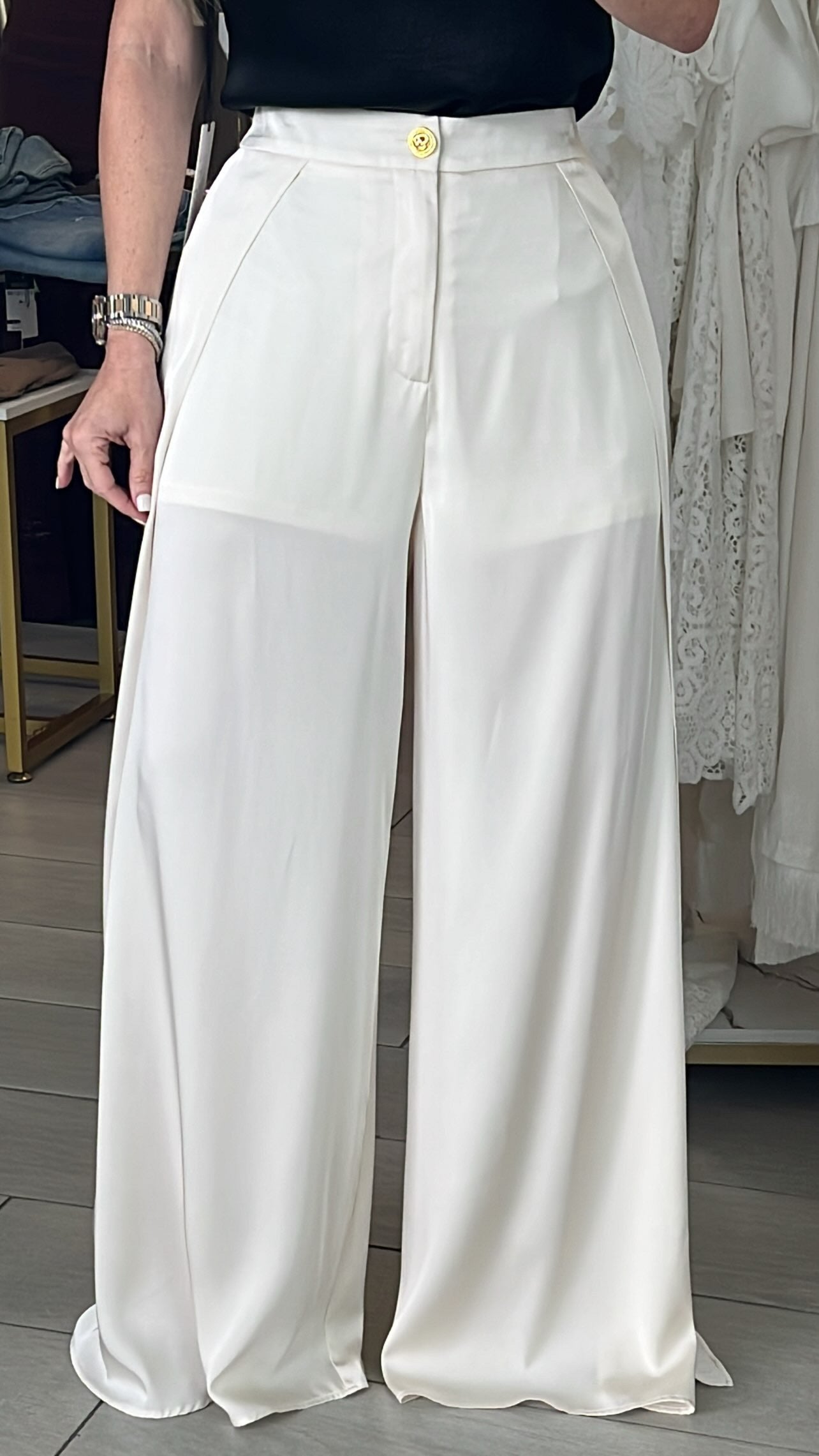 Champagne Satin Palazzo Pant