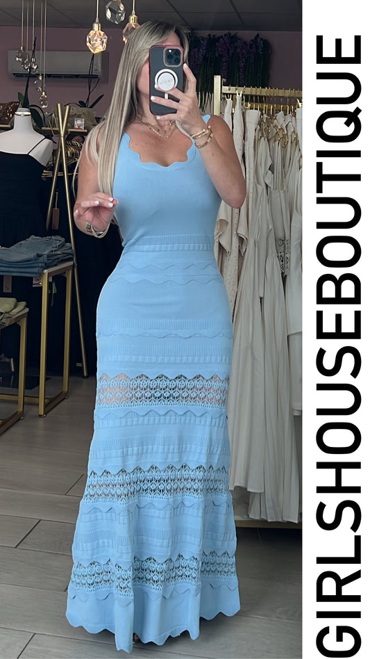 Nani Embroidery Sky Blue Maxxi Dress