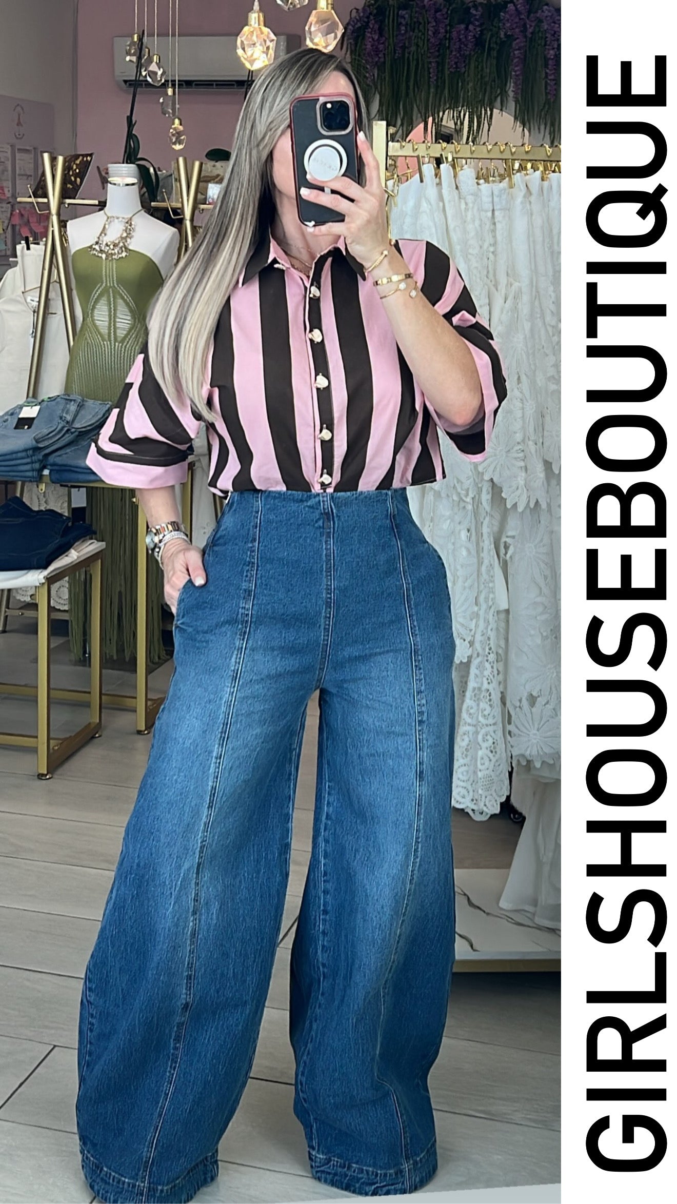 Lino Stripe Chocó & Rose Blouse